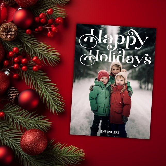Cartão De Festividades Férias Felizes Tradicionais Minimal 1 Foto Elegant (Traditional Happy Holidays Minimal 1 Photo Elegant Holiday Card)