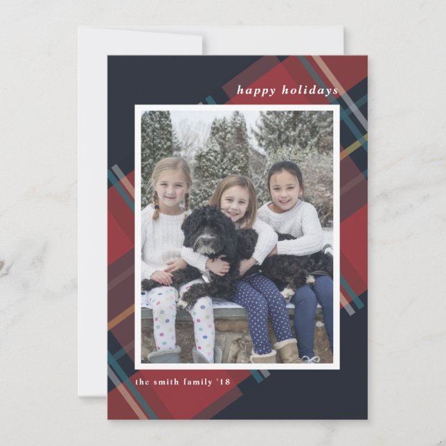 Cartão De Festividades Férias Felizes Xadrez Vermelho Natal Foto Personal (Frente)