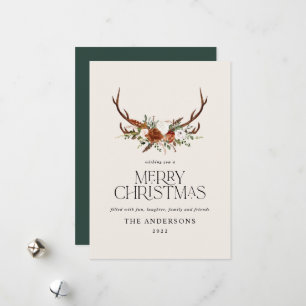 Cartão De Festividades Férias florais elegantes e botânicas verdes