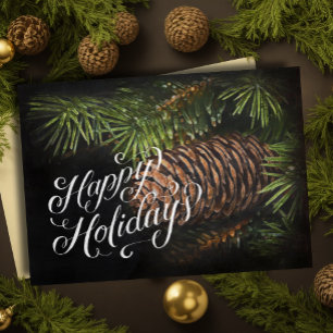 Cartão De Festividades Férias Giz Desenhado Pinecone e Agulhas de Pinheir