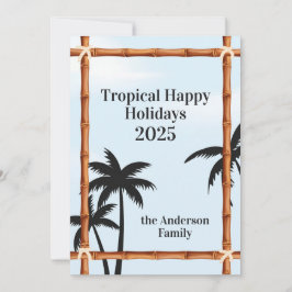 Cartão De Festividades Férias Tropicais Felizes, Molduras de Bambu e Palm