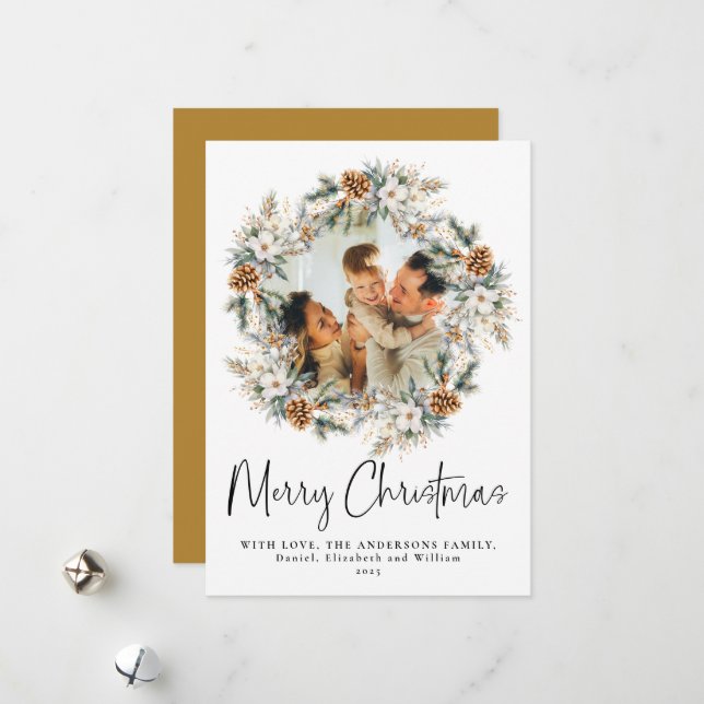 Cartão De Festividades Ferida De Folhagem Botânica Elegante | Natal da fo (Frente/Verso In Situ)