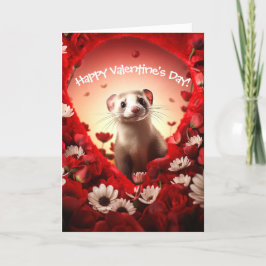 Cartão De Festividades Ferret divertido no Dia de os namorados das flores