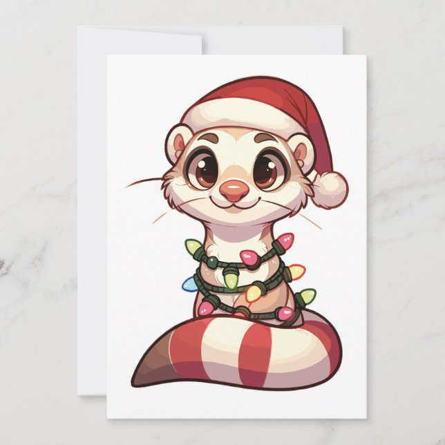 Cartão De Festividades Ferret Feliz Natal Animais de inverno Furões (Frente)