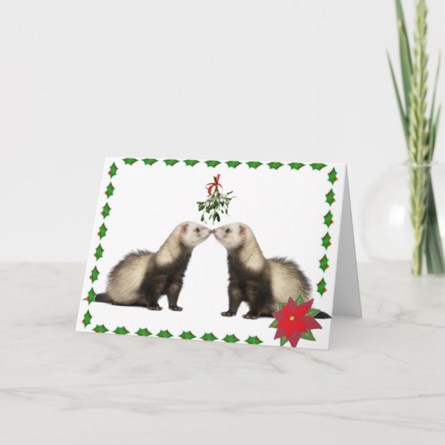Cartão De Festividades Ferret Smooches Holiday Card (Frente)