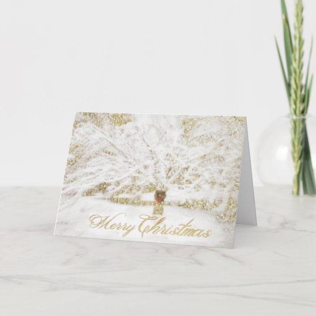 Cartão De Festividades Ferro na Árvore de Neve (Frente)