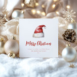 Cartão De Festividades FesfesSanta Hat<br><div class="desc">Chapéu de cor de água festiva Santa,  cartão de férias. Características,  tipografia vermelha com suporte de padrão de faixa de coordenação.</div>
