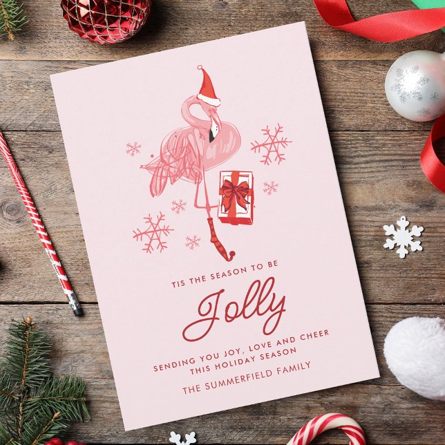 Cartão De Festividades Fesingo Flamingo Tropical Costeira Engraçado Natal (Festive Flamingo Tropical Coast Funny Christmas Holiday Card)
