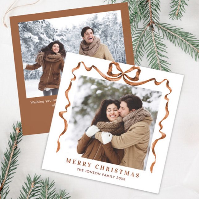 Cartão De Festividades FesNatal Beige Boho Arco Friso 2 Foto (Criador carregado)