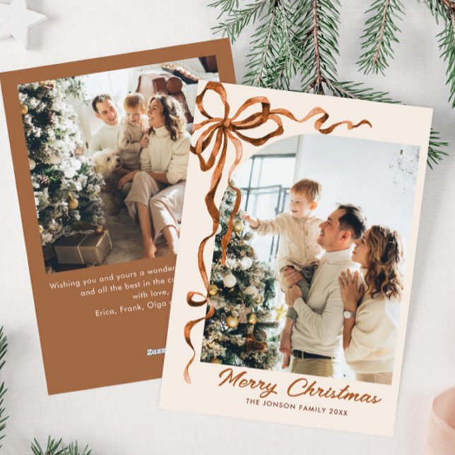 Cartão De Festividades FesNatal Beige Boho Arco Friso 2 Foto (Criador carregado)