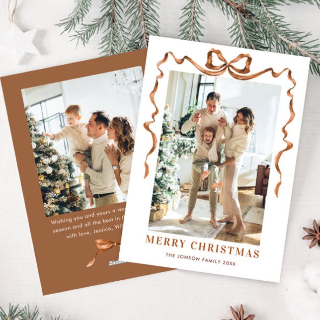 Cartão De Festividades FesNatal Beige Boho Arco Friso 2 Foto (Criador carregado)