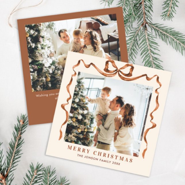 Cartão De Festividades FesNatal Beige Boho Arco Friso 2 Foto (Criador carregado)