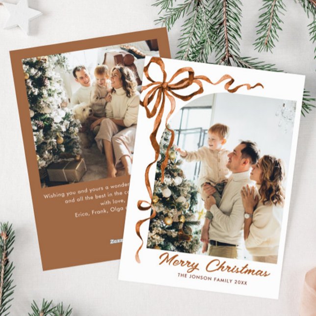 Cartão De Festividades FesNatal Beige Boho Arco Friso 2 Foto (Criador carregado)