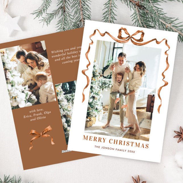 Cartão De Festividades FesNatal Beige Boho Arco Friso 3 Foto (Criador carregado)