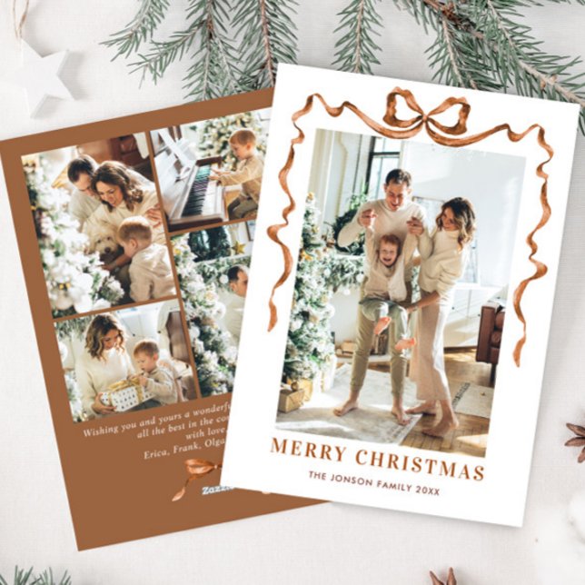 Cartão De Festividades FesNatal Beige Boho Arco Friso 5 Foto (Criador carregado)
