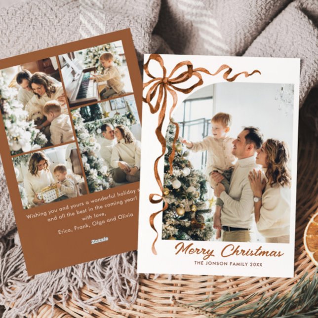 Cartão De Festividades FesNatal Beige Boho Arco Friso 5 Foto (Criador carregado)