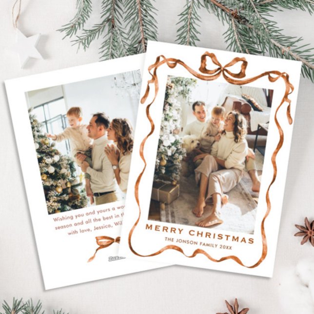 Cartão De Festividades FesNatal Boho Beige Arco Friso 2 Foto (Criador carregado)