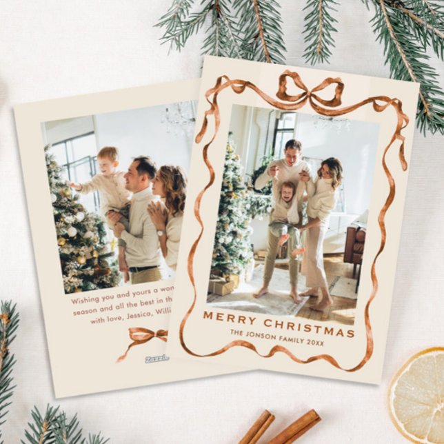 Cartão De Festividades FesNatal Boho Beige Arco Friso 2 Foto (Criador carregado)