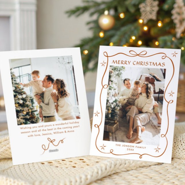 Cartão De Festividades FesNatal Boho Beige Arco Friso 2 Foto (Criador carregado)