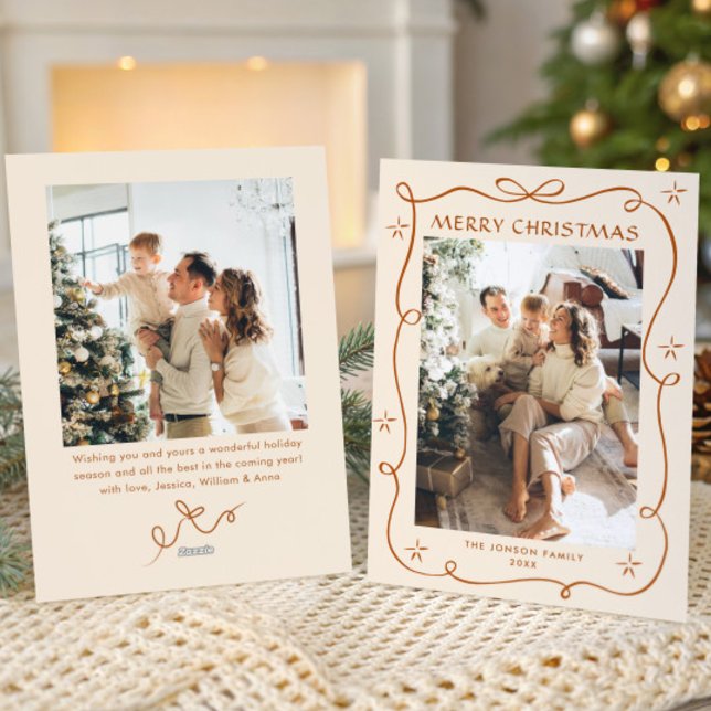 Cartão De Festividades FesNatal Boho Beige Arco Friso 2 Foto (Criador carregado)