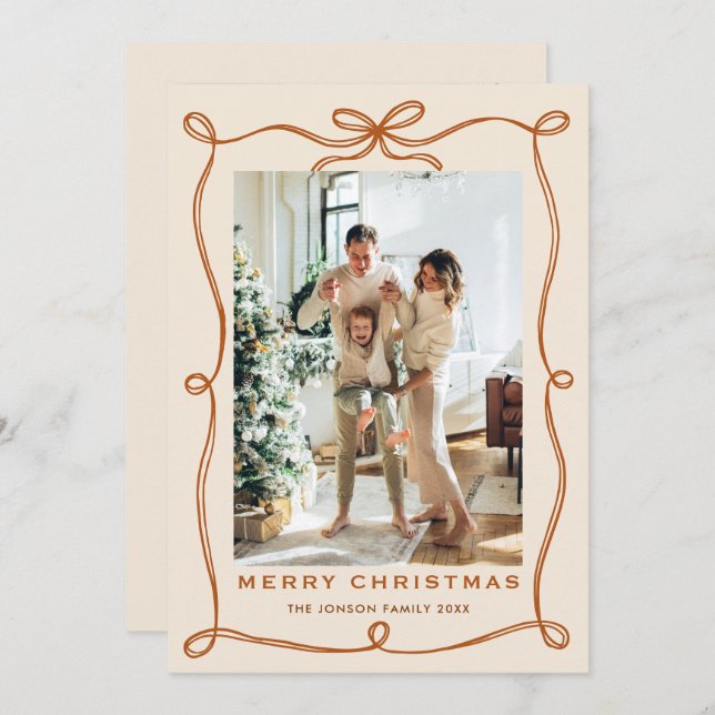 Cartão De Festividades FesNatal Boho Beige Arco Friso 2 Foto (Frente/Verso)