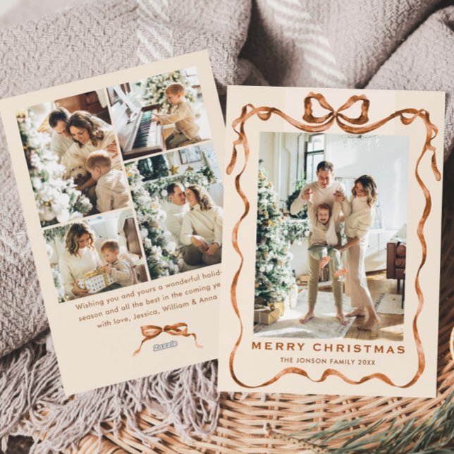 Cartão De Festividades FesNatal Boho Beige Arco Friso 5 Foto (Criador carregado)