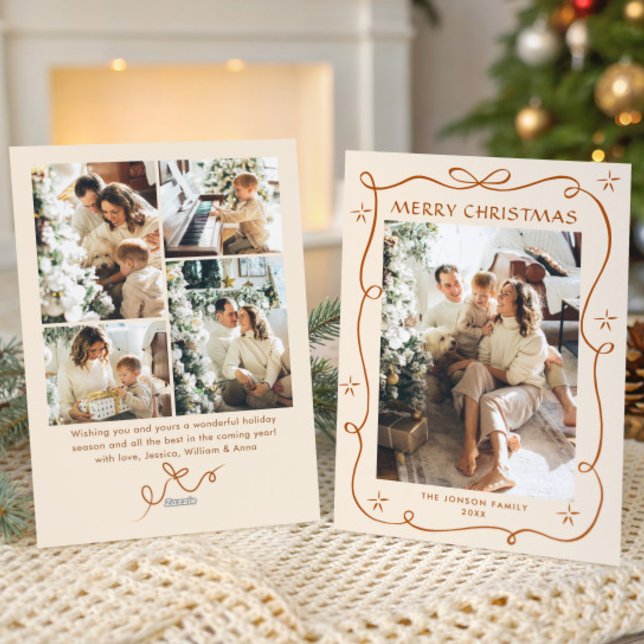 Cartão De Festividades FesNatal Boho Beige Arco Friso 5 Foto (Criador carregado)