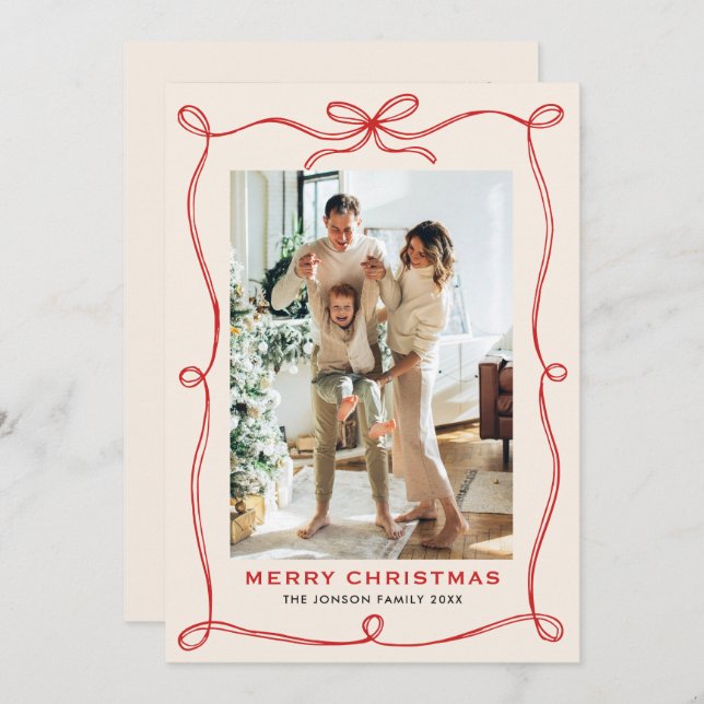 Cartão De Festividades FesNatal Boho Red Arco Friso 2 Foto (Frente/Verso)