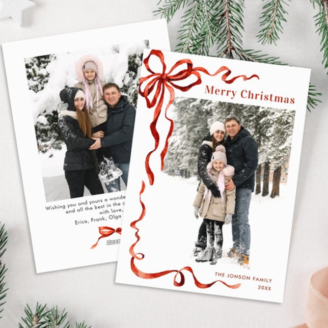 Cartão De Festividades FesNatal Boho Red Arco Friso 2 Foto (Criador carregado)