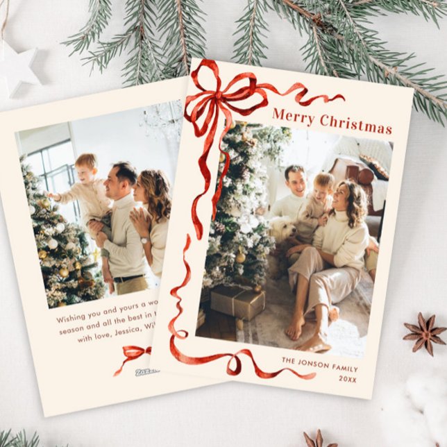 Cartão De Festividades FesNatal Boho Red Arco Friso 2 Foto (Criador carregado)