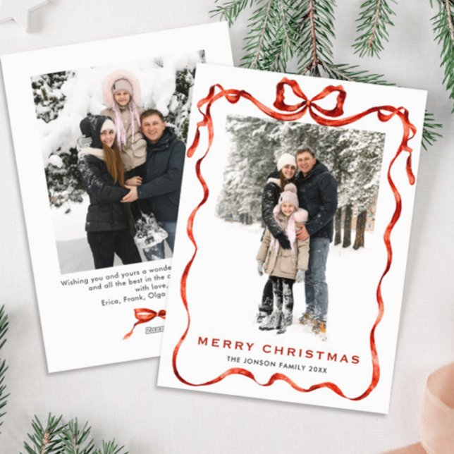 Cartão De Festividades FesNatal Boho Red Arco Friso 2 Foto (Criador carregado)
