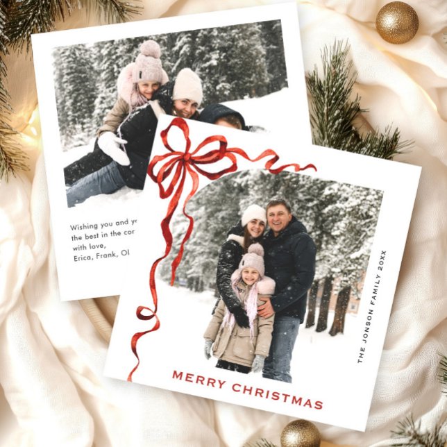 Cartão De Festividades FesNatal Boho Red Arco Friso 2 Foto (Criador carregado)