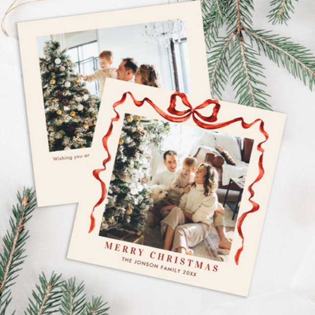 Cartão De Festividades FesNatal Boho Red Arco Friso 2 Foto (Criador carregado)