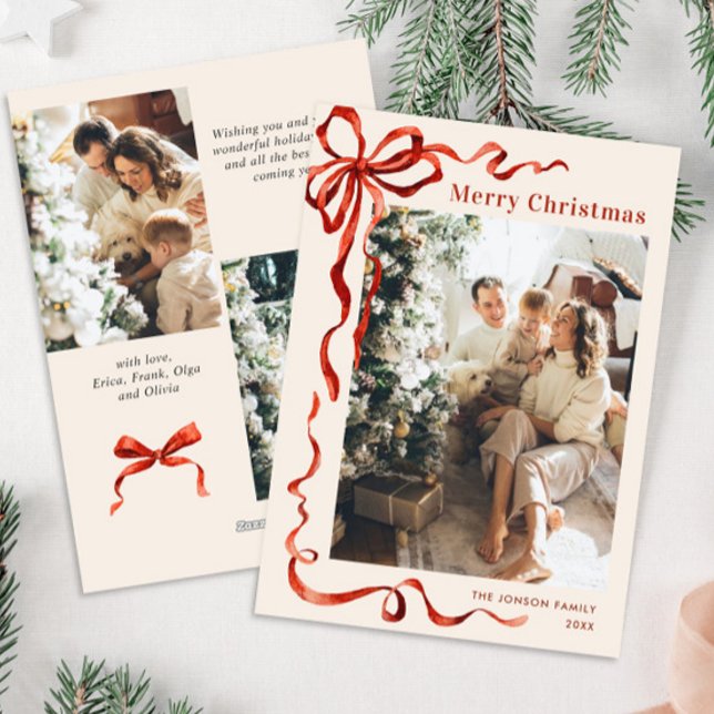 Cartão De Festividades FesNatal Boho Red Arco Friso 3 Foto (Criador carregado)