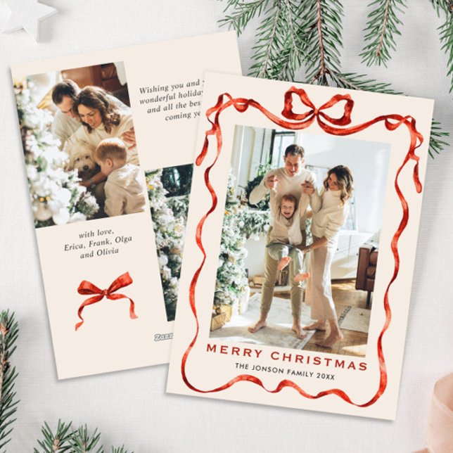 Cartão De Festividades FesNatal Boho Red Arco Friso 3 Foto (Criador carregado)