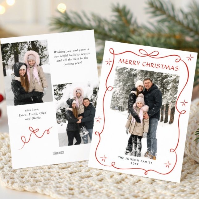 Cartão De Festividades FesNatal Boho Red Arco Friso 3 Foto (Criador carregado)