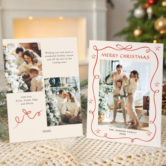 Cartão De Festividades FesNatal Boho Red Arco Friso 3 Foto (Criador carregado)