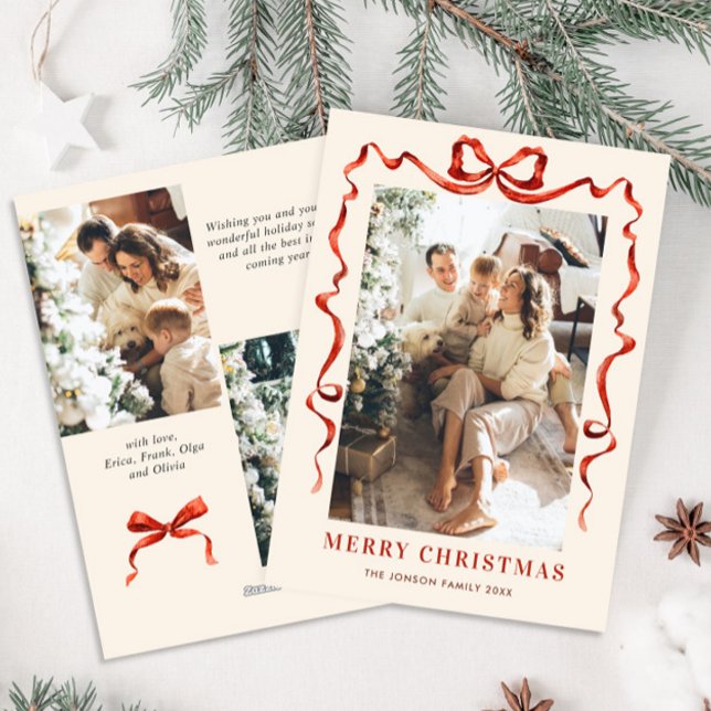 Cartão De Festividades FesNatal Boho Red Arco Friso 5 Foto (Criador carregado)