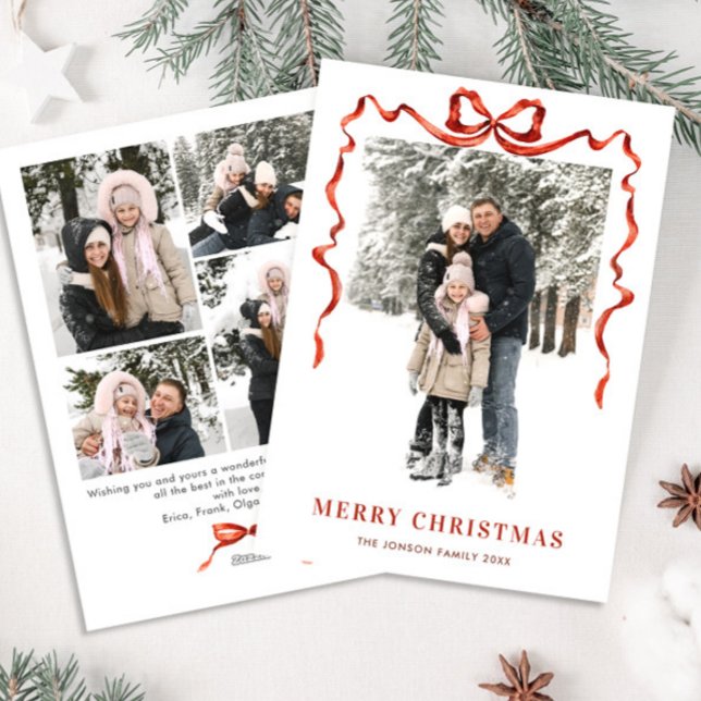 Cartão De Festividades FesNatal Boho Red Arco Friso 5 Foto (Criador carregado)