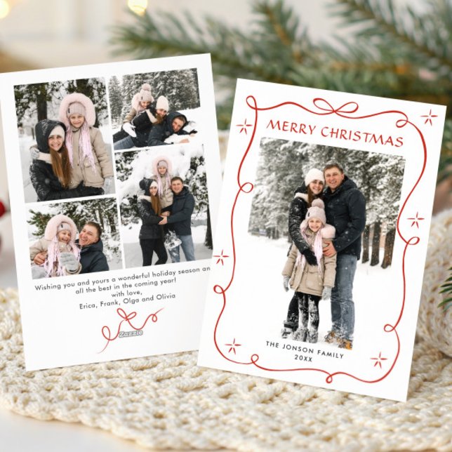 Cartão De Festividades FesNatal Boho Red Arco Friso 5 Foto (Criador carregado)