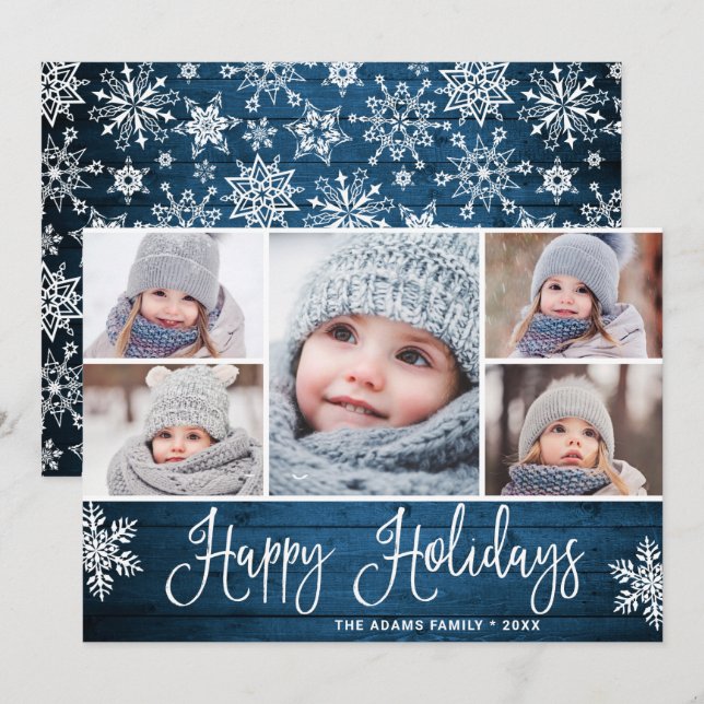 Cartão De Festividades FesNatal Holly Berry Rustic 5 FOTO (Frente/Verso)