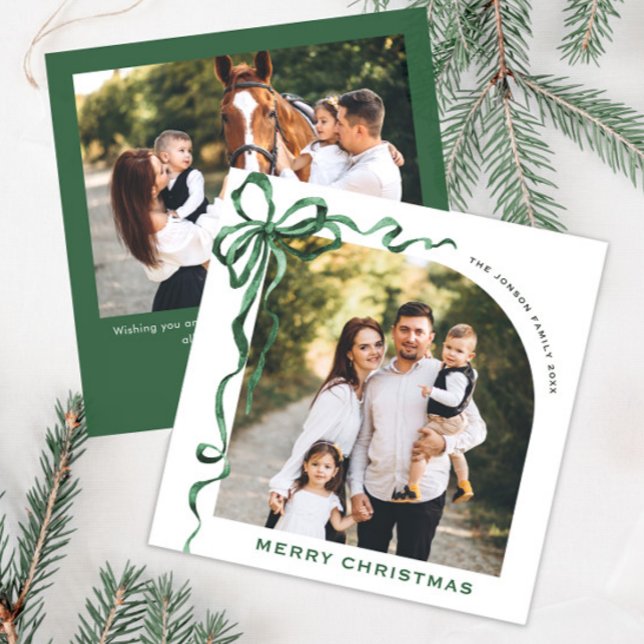 Cartão De Festividades FesNatal Sage Arco Verde Friso 2 Foto (Criador carregado)