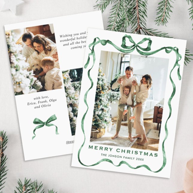 Cartão De Festividades FesNatal Sage Arco Verde Friso 3 Foto (Criador carregado)