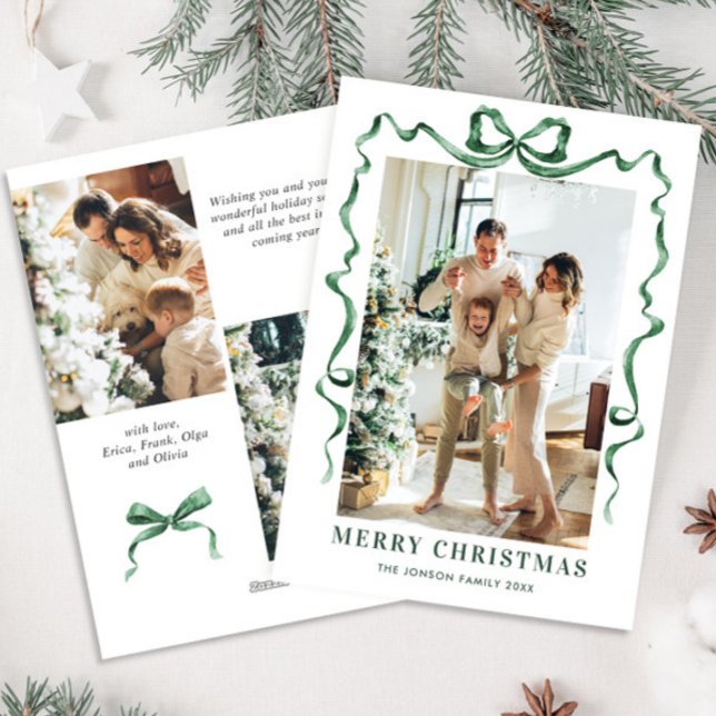 Cartão De Festividades FesNatal Sage Arco Verde Friso 3 Foto (Criador carregado)