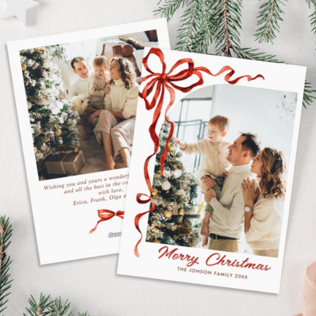 Cartão De Festividades FesNatal Vermelho Arco Friso 2 Foto (Criador carregado)