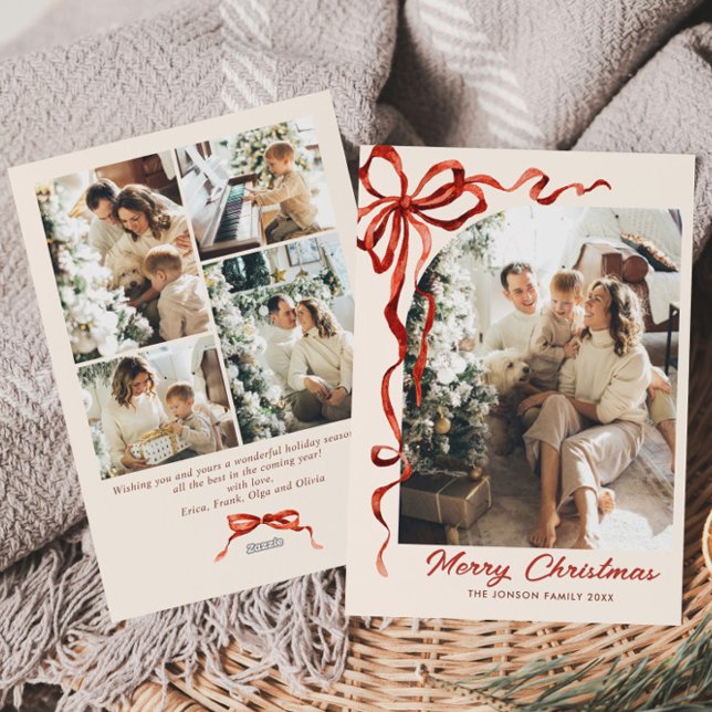 Cartão De Festividades FesNatal Vermelho Arco Friso 5 Foto (Criador carregado)