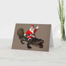 Cartão De Festividades FesSanta Claus Andando Por Um Alligador