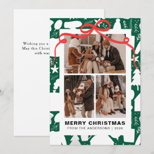 Cartão De Festividades Festa Chic Fita Vermelha 3 Foto Família Natal