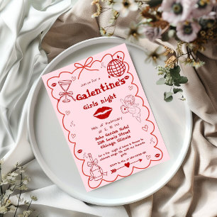 Cartão De Festividades Festa da Galentine Desenhada à Mão para Noite das