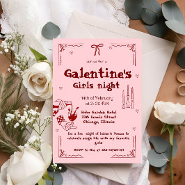 Cartão De Festividades Festa da Galentines Noite das Garotas Desenhada à 